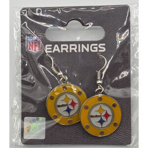 Pittsburgh Steelers NFL Football Dangle Earrings Logo with Gold Border